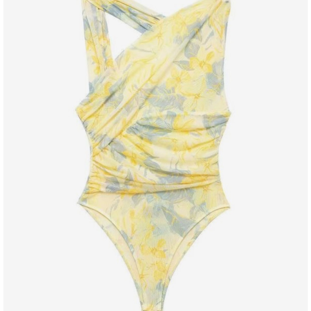 Zara Yellow Floral Crisscross One-Piece Bodysuit